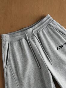 TOKVUE 男士保暖加厚字母印花长袖连帽衫和运动裤休闲套装，灰色两件套 - 灰色 - 查看 4