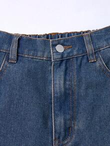 SHEIN MOD Women's Casual Washed High Waist Wide Leg Casual Jeans Summer Jeans Spring Women Beach Pants Women's Loose Fit Wide Leg Denim Jeans Vintage Wash High Waisted Casual Trousers - Dark Wash - View 4
