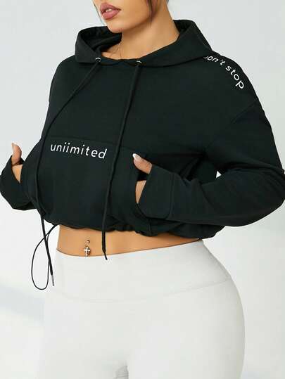 Rhythm Era Women's Hooded Pocket Drawstring Casual Sports Graphic Loose Sweatshirt, Suitable For Everyday Wear And Running, Plus Size, Autumn/Winter Cropped Hoodies Workout Women Sweatshirt Workout Sets Women Sweatshirt Workout Set With Jacket