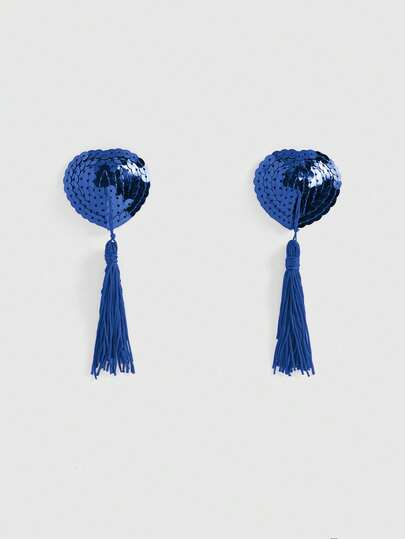 ROMWE Avant 1 Pair Women's Fashionable Glitter Heart Tassel Nipple Covers/Pasties, Suitable For Everyday Wear, For Valentine's Day