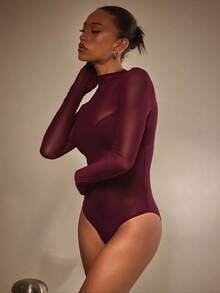 Athîral Women's Sexy Mesh Sheer Long Sleeve Bodysuit, Autumn