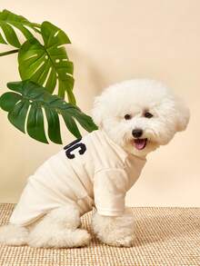 1 Pc Pet Cat Dog Universal Apricot English Embroidery Elastic Comfortable Fashion Casual Basic Dog Hoodie - Beige - View 3