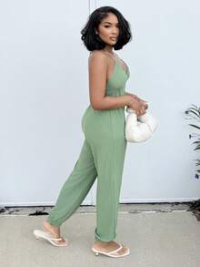 Alexandranx Women's Summer Halter Neck Backless Pocket Jumpsuit - Green - View 6