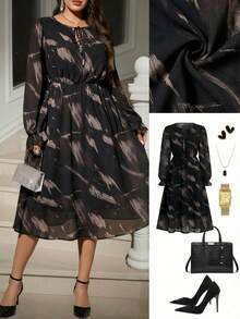SHEIN Clasi Curvy Plus-Size Women's Fashionable, Elegant, And Romantic Flowy Chiffon Printed Long-Sleeved Fitted Waist Dress, Suitable For Various Occasions,Casual Long Dresses,Floral Dress For Women,Saudi National Day Clothing , Saudi National Day Dress, New Year Dress , New Year Women's Clothes , New Year Look ,Long Party Dresses , Elegant Dresses For Party , Curvy Party Dresses,Going Out ,Graduation Dress For Women ,Long Graduation Dress , Elegant Long Graduation Dress , Ball Gown , Prom Dresses For Women , Formal Ball Gowns For Women , Prom Dress Plus Size,Sparkly Dress ,Night Out,Date Night Outfits Women,Mother Of The Bride Dresses For Wedding,Formal Dresses For Women ,Luxury Dress,Chic Evening Dress,Civil,Party,2025 New,Elegant Party Dress,Long Party Dress ,Chic Dress ,Women's Formal Wear,Christmas,Christmas,Thanksgiving,Winter Dress ,Summer Dress, Women Dresses Autumn Winter - Multicolor - View 2