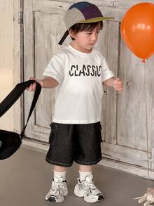 DAZY Toddler Boys' Round Neck English Letter Print Short Sleeve Top - White - View 5