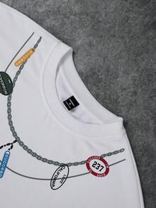 STYNVO Men's White Summer Streetwear Short Sleeve T-Shirt,Cross & Numeral Print Crew Neck Casual Tee,Y2k Vintage City Break Vacation Valentine's Day - White - View 6