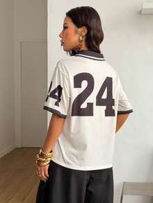 Coolane 夏季休闲字母数字印花短袖T恤 - 白色 - 查看 4