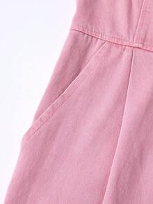 SHEIN MOD 女士休闲水洗无袖牛仔连体裤 - 粉色 - 查看 6