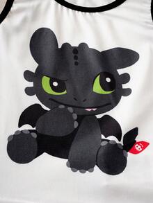 SHEIN How to Train Your Dragon Young Boy Comfortable Cartoon Dragon Print Contrast Trim Tank Top And Shorts Underwear Set, Summer - White - View 7