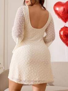 Solflare 2026春夏情人节婚礼季新款休闲日常穿搭派对约会生日针织纹理弹力露背长喇叭袖收腰迷你A字连衣裙，白色，大码 - 杏色 - 查看 7