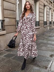 Chiquease Women's Fashion Commuter Zebra Print Dress - Coffee - View 3