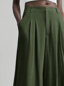 Ontre Quần ống rộng xếp ly dáng suông nữ mùa Xuân/Hè 2026, thích hợp cho đi làm, công sở, thường ngày, văn phòng, giảng dạy, dã ngoại, những dịp trang trọng, đi biển, kỳ nghỉ, trang phục công sở. - xanh quân đội - Xem 5