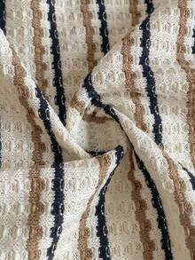 PrepCrw 2pcs Young Girls Elegant Urban Preppy Versatile Round Neck Black White Striped Short Sleeve Fitted T-Shirt And Khaki Cargo Mini Skirt Set, Suitable For Casual, Outings, Gatherings, Festivals, Spring, Summer, Autumn Khaki Skirt For Kids Girls Neutral Dress Skirt Two Piece Set Kids Khaki Dresses For Girls Little Girls Beige Dress - Multicolor - View 7