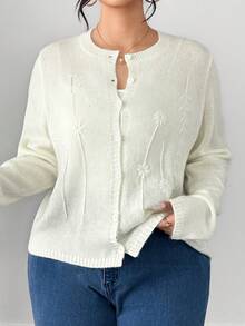 Dazy Plus Áo khoác cardigan dệt jacquard dáng rộng, phong cách thường ngày dành cho nữ cỡ lớn, mùa xuân/thu. - trắng - Xem 4