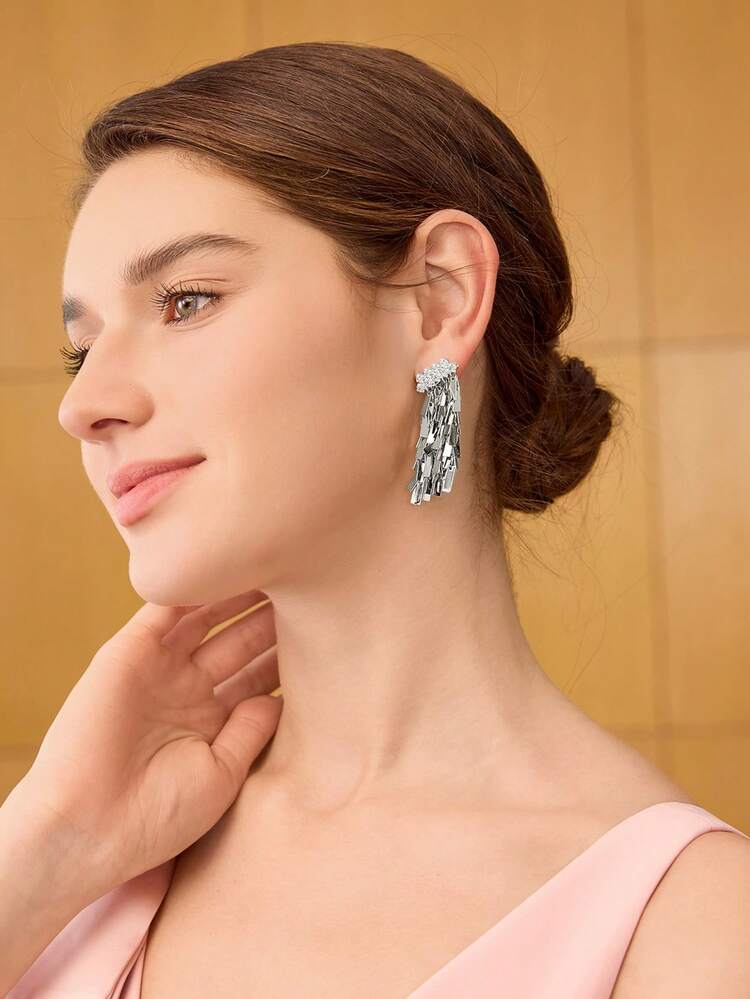 ZIRCONIA TASSEL DANGLE EARRINGS