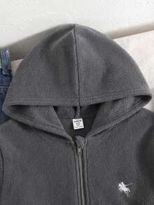 SHEIN Tween Girls' Loose Casual Hooded Cardigan Jacket, Suitable For Autumn/Winter Everyday Wear Essentials Hoodie - Light Grey - View 2