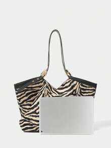 SHECARRY FASHIONABLE VERSATILE CASUAL LARGE CAPACITY WOMEN HANDBAG - Black and White - View 3