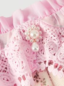 SHEIN MOD Đầm nữ thanh lịch cổ vuông xếp nếp tay phồng ngắn họa tiết hoa jacquard - Hồng - Xem 5