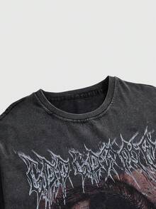 ROMWE Avant Áo thun dáng rộng unisex phong cách đường phố cổ điển Y2K với các chi tiết rách rưới. - màu đen - Xem 4