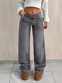 SHEIN Tall TALL SIZE LOW WAIST BAGGY LOOSE STRAIGHT LEG JEAN - Grey - View 5