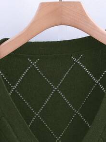 GlowEve CURVE 1 pieza Suéter de punto con botones dorados y patrón de diamantes para mujer de talla grande - Verde militar - Ver 3