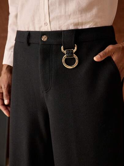 AKNOTIC Men's Fashionable Versatile Solid Color Wool Blend Pants, Suitable For Commuting Wide Leg Pants