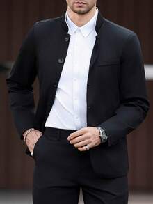 Manfinity Mode Áo khoác vest công sở tay dài cổ đứng, cài khuy đơn dành cho nam, thích hợp cho việc đi làm. - màu đen - Xem 4