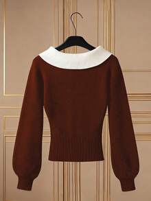 SHEIN Franclia Blogger-Inspired Colorblock Diamond Pattern Turtleneck Lantern Sleeve Sweater - Multicolor - View 2