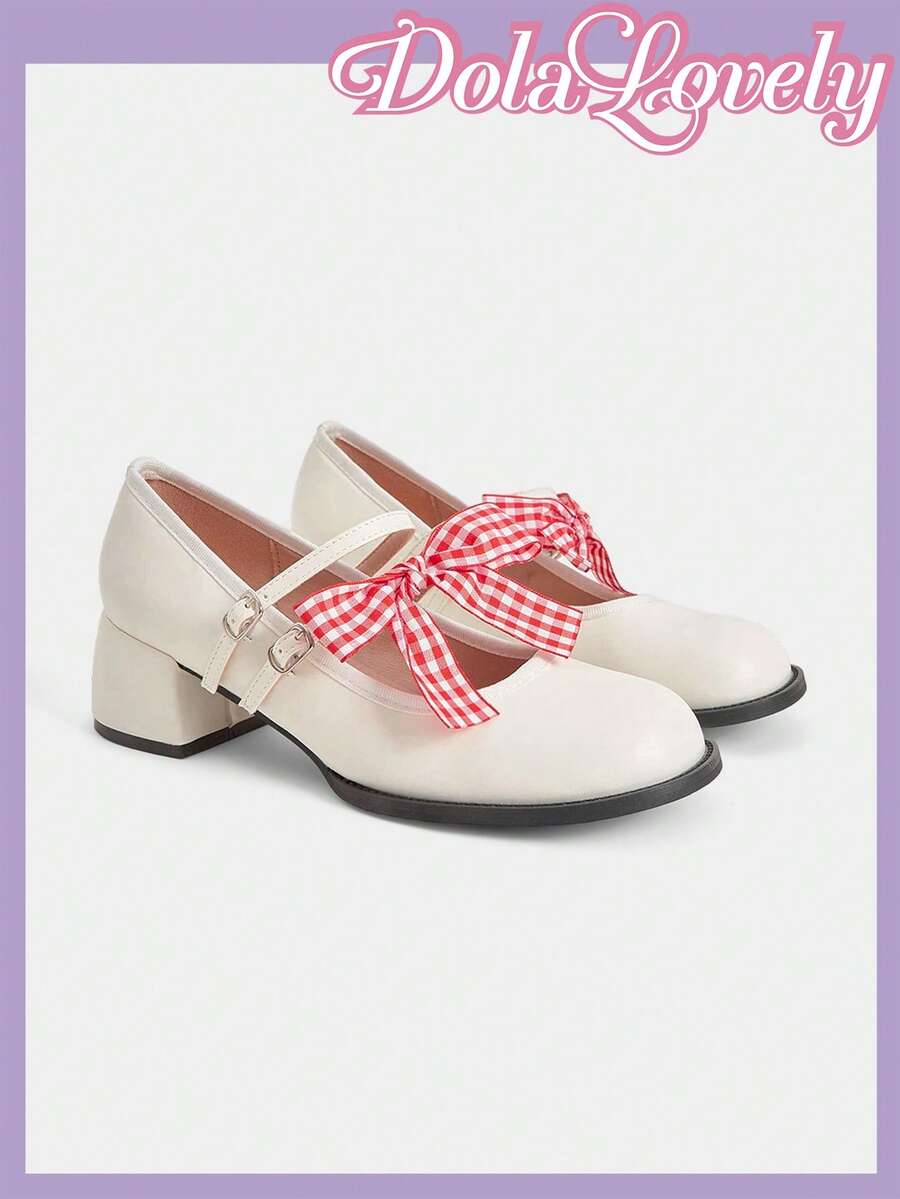 Dola Lovely Giày cao gót Mary Jane đế xuồng màu trắng mờ đính nơ xinh xắn dành cho nữ, thích hợp cho lễ Halloween, Giáng sinh, Lễ tạ ơn - trắng - Xem 1