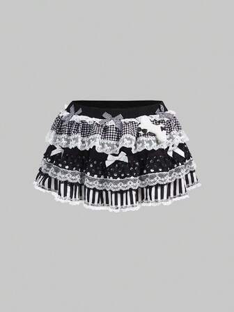 Goth Jupe style Harajuku Kawaii grande taille femme, motif à pois noir et blanc sur touches de piano