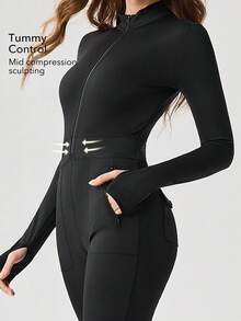 OutZeal 女士速干柔软户外连体裤，秋冬季前拉链立领多口袋设计 - 黑色 - 查看 2