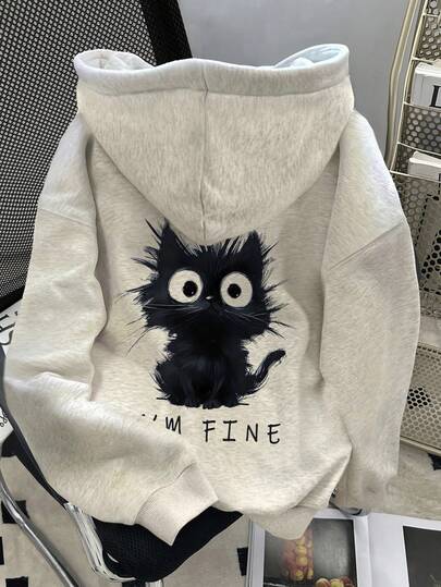 EMERY ROSE Plus Size Women Casual Cartoon Print Sweatshirt, Autumn/Winter