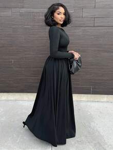 Alexandranx Váy trắng dài tay cổ chữ V mới, ôm vừa vặn, cách nhiệt, đa năng, thu/đông - màu đen - Xem 5