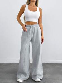 EURMUSE Women Loose Fit Front Stitch Detailed Sweatpant Pant - Light Grey - View 3