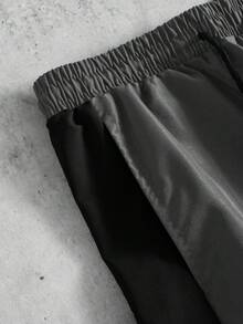 PAVTROS Men's Casual Color Block Drawstring Straight Leg Pants, Loose Fit Long Patchwork Black Straight Leg Sweatpants, Fall - Dark Grey - View 8