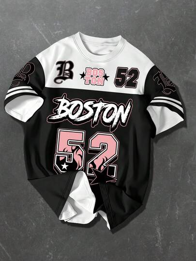 Manfinity Dauomo 男士撞色字母印花宽松圆领短袖T恤