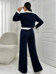 SHEIN Tall WOMAN TWO PIECES BLACK AND WHITE SWEAT AND PANTS - Navy Blue - View 2