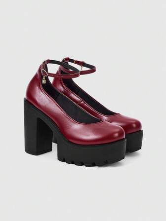 Damen Geschlossene Zehen Mary Jane Schuhe mit Kreuzriemen, Punk Goth Plateau Absatz Schuhe mit dickem Absatz, Riemen mit Schnalle, JK Uniform Schuhe, wasserdichte formelle Arbeits High Heels