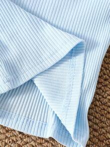 SHEIN Vintaside Kids 2pcs/Set,Baby Girl Spring&Summer Casual Style,Solid Color Short Sleeves T-Shirt&Shorts - Blue - View 7