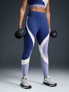 Powerista Leggings deportivos casuales de uso diario con patchwork de colores para mujer - Bold Plum - Ver 3