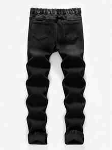 SHEIN Tween Boy Casual Washed Thermal Lined Slim Fit Jeans - Black - View 5