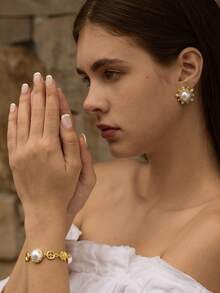 Opalesca 1 Paar modische minimalistische Sonne & Perle Design Ohrringe für Frauen, Outfits, Old Money, Hochzeit/Braut Accessoires, Westlicher Schmuck, Fairycore/Fairy, Perle, Herbst/Winter, für Mutter/Frauen/Mädchen, Elegant - Gold - Übersicht 4