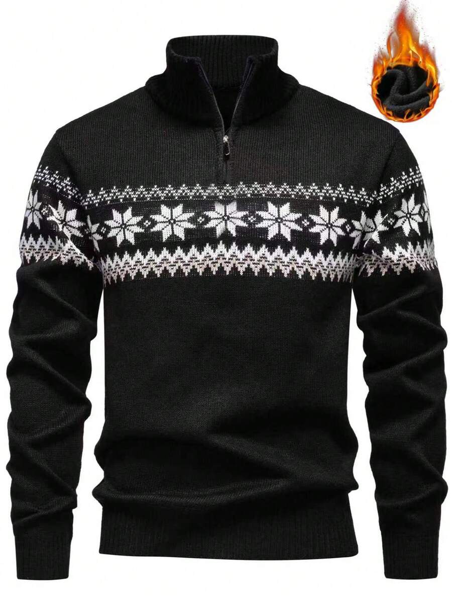 Manfinity Mode Men's Striped Knitted Sweater With Thermal Lining, Autumn/Winter Knitted Pullover Sweater For Men