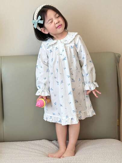 DAZY Infant/Toddler Girls' Floral Print Peter Pan Collar Casual Long Sleeve Comfortable Loungewear