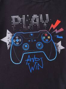 Boys' Casual Video Game Graphic Short Sleeve Top And Pants Pajama Set - Black - View 5