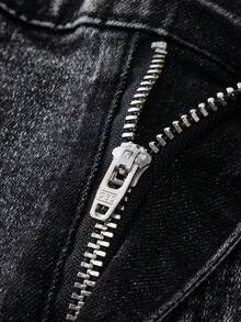 SHEIN Jeans acampanados negros con aplicaciones, bordados 3D y desgastados, versátiles y para todas las estaciones, de moda para adolescentes - Gris Oscuro - Ver 5