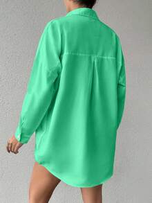 Camicia basic a maniche lunghe con spalle scoperte in cotone da donna, tinta unita - Menta Verde - Visualizzare 2