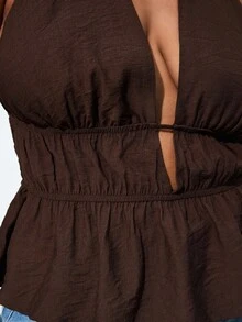 Maija Áo nữ cỡ lớn màu trơn gợi cảm hở lưng, áo mùa hè màu nâu cổ chữ V sâu, áo màu nâu sô cô la xếp ly, thích hợp cho mùa xuân, ngày lễ tình nhân, tiệc tùng, đi biển, đám cưới, kỳ nghỉ, thường ngày, ngày lễ Thánh Patrick, lễ Phục sinh, mùa hè, áo dự tiệc, đi biển, kỳ nghỉ hè, kỳ nghỉ bãi biển. - Màu nâu Sô-cô-la - Xem 6