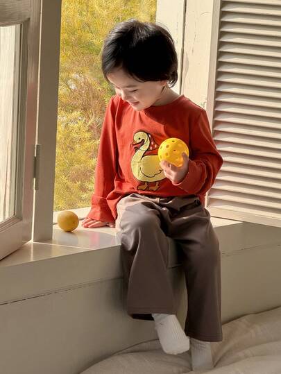 DAZY 2件套幼儿男童卡通印花长袖T恤和休闲裤睡衣套装