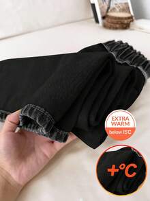 SHEIN 少女款松紧腰带口袋蝴蝶结装饰保暖内衬休闲阔腿牛仔裤 - 淺灰色 - 查看 7